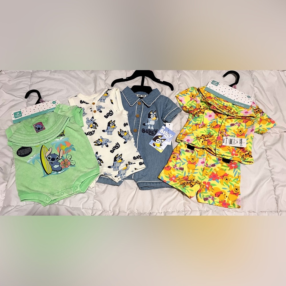 LILO And Stitch, Bluey And Winnie The Pooh Baby Clothing Bundle 0/3 Mo
